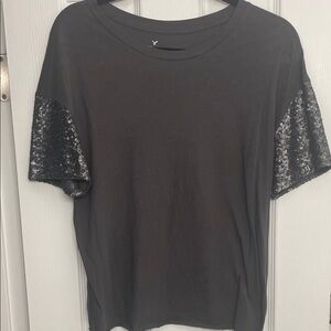 American Eagle Outfitters Black Tee with Sequin Sleeves